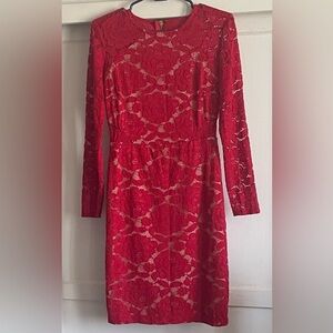 Rebecca B. Red Long Sleeve Lace Dress. Pre-Owned.